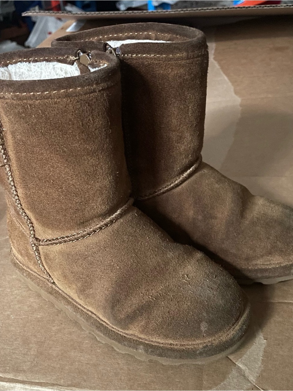 BearPaw Kids Chestnut Brown Suede Plush-Lined Boots